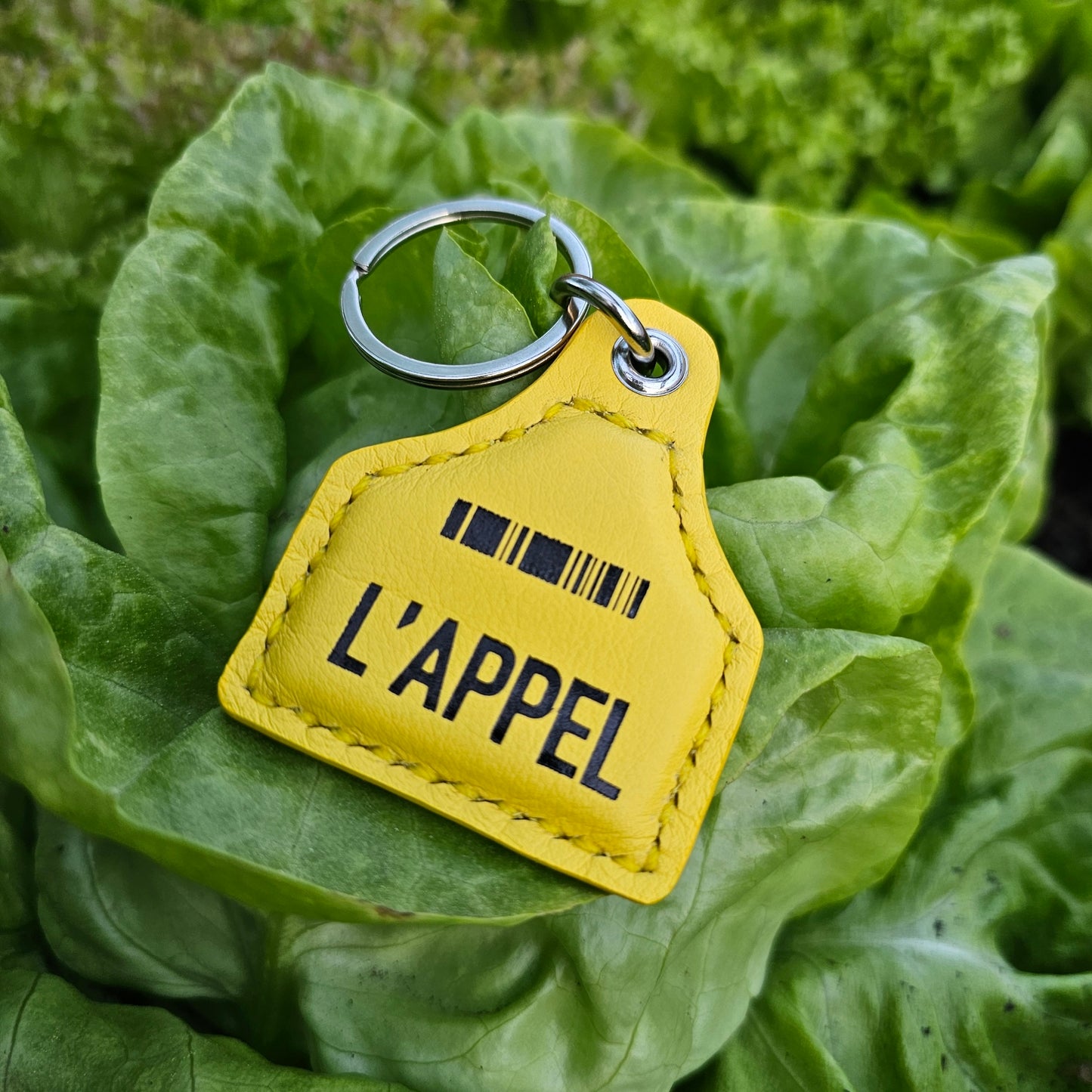 Yellow Leather Cow Tag Keychain - Customizable - Chevre Goat