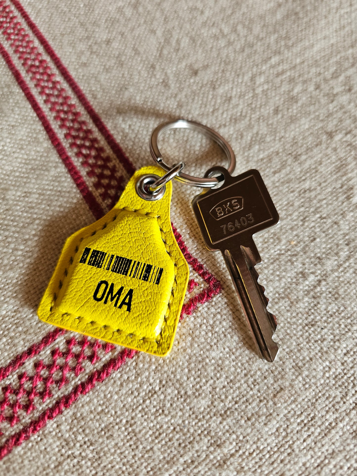 Yellow Leather Cow Tag Keychain - Customizable - Chevre Goat