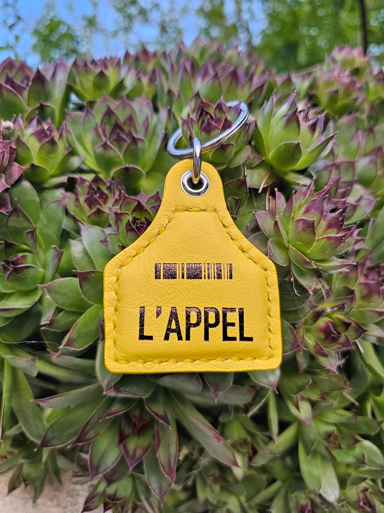 Yellow Leather Cow Tag Keychain - Customizable