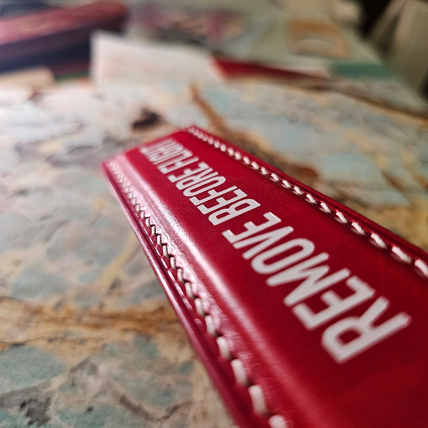 "REMOVE BEFORE FLIGHT" - Red Shell Cordovan Leather Keychain